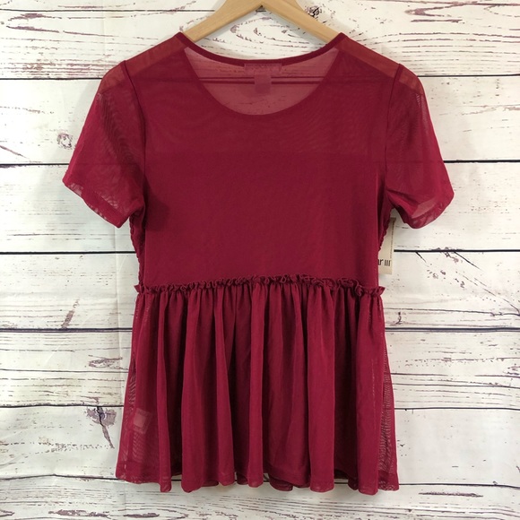 BAR III Ruffled Illusion Neckline Top NWT, Medium - Picture 3 of 6